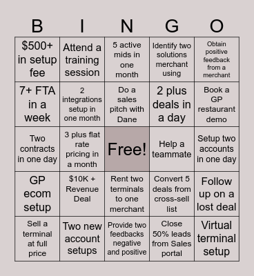 Dream Team Sales Bingo Card