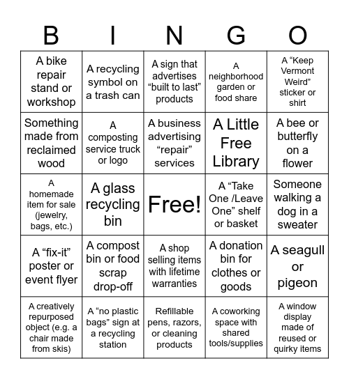 Circular Economy Bingo Card