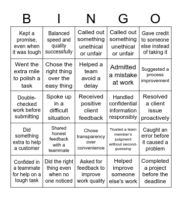Live the Values – BINGO! Bingo Card