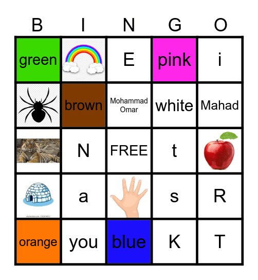 English Bingo Card
