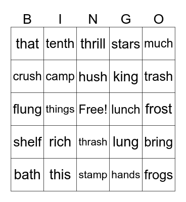 Bingo Digraphs Bingo Card