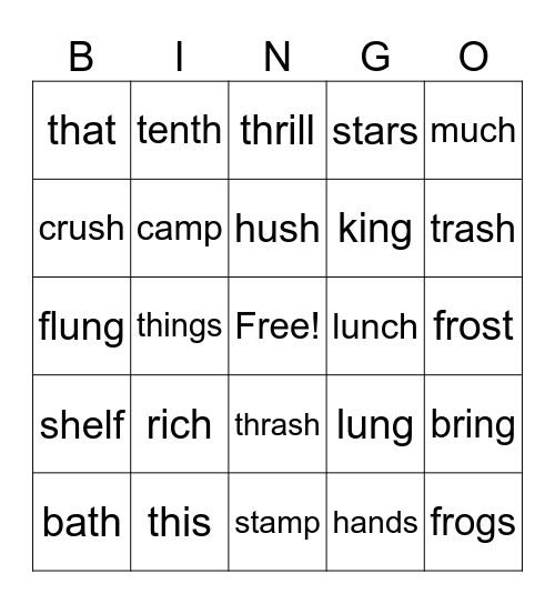 Bingo Digraphs Bingo Card