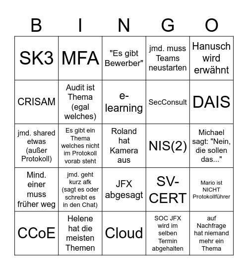 SUR JFX Bingo Card