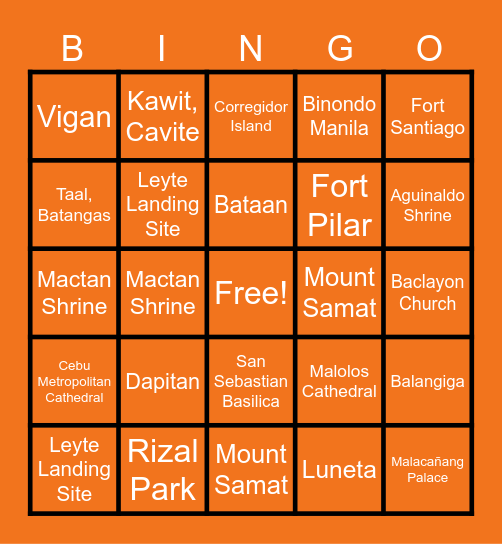 TOURIST SPOT EDITION Bingo Card