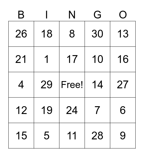 Physics Board Game Bingo Card