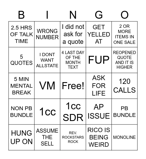 LAST DAY OF THE MONTH Bingo Card