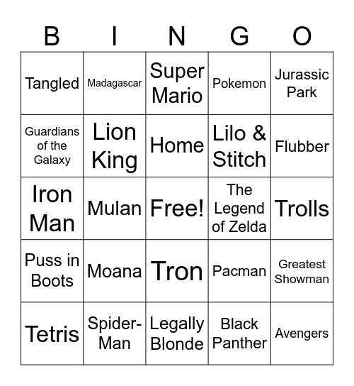 Soundtrack Songs Bingo Card