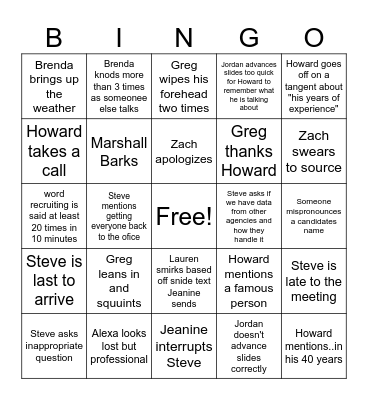 Leadership meeting bingo Card