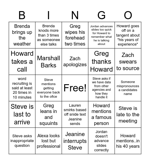 Leadership meeting bingo Card