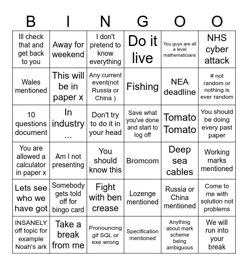 Mr rice sayings Bingo Card