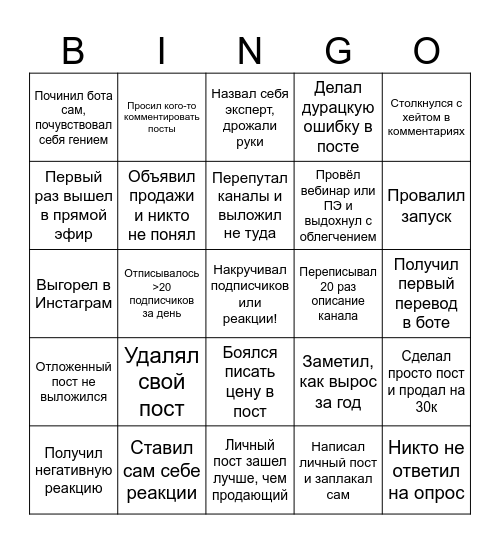 Телеграм бинго Bingo Card