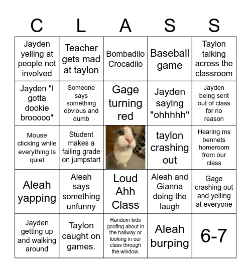 Youngblood Homeroom Bingo Card