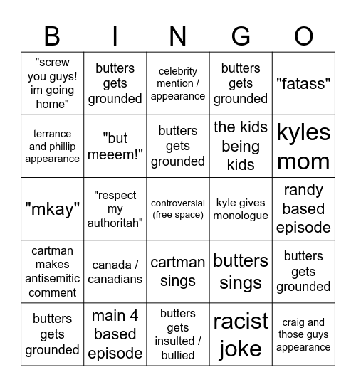 south park bingo Card