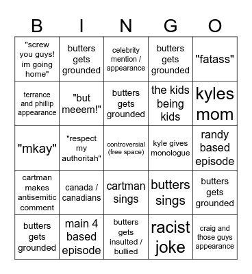 south park bingo Card