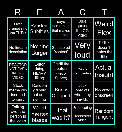 Bad Reactor Bingo Card