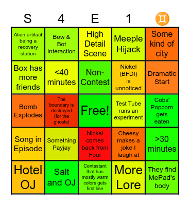 II S4E1 BINGO [COLOR -> LIKELYHOOD] Bingo Card