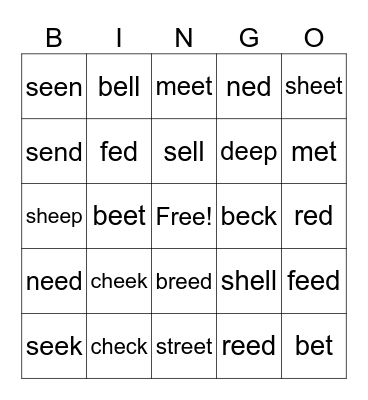 E vs ee Bingo Card