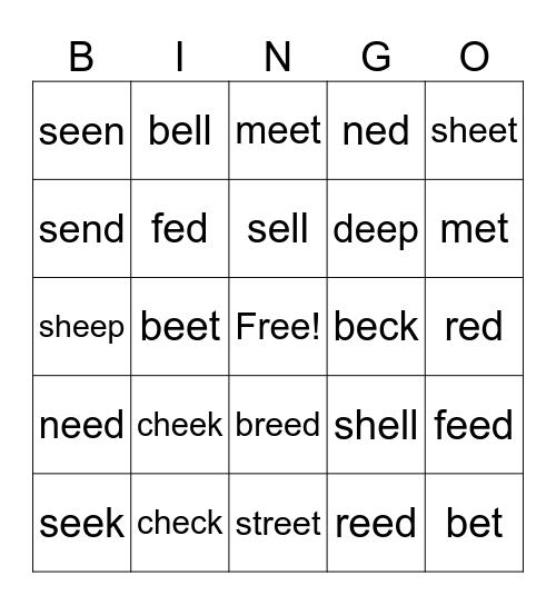 E vs ee Bingo Card