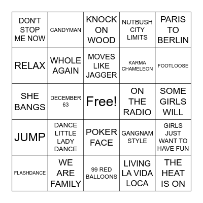 Disco   Music  Bingo Card