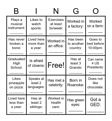 Edinburgh Square Social Bingo Card