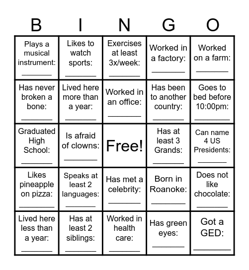 Edinburgh Square Social Bingo Card