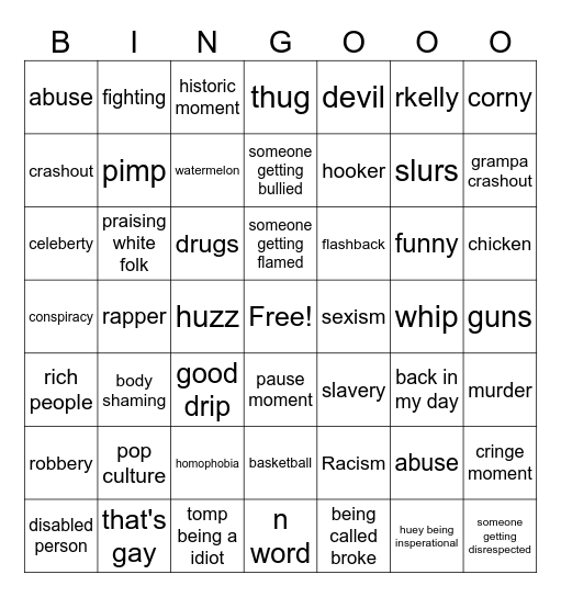 bondocks Bingo Card