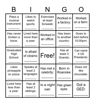 Edinburgh Square Social Bingo Card