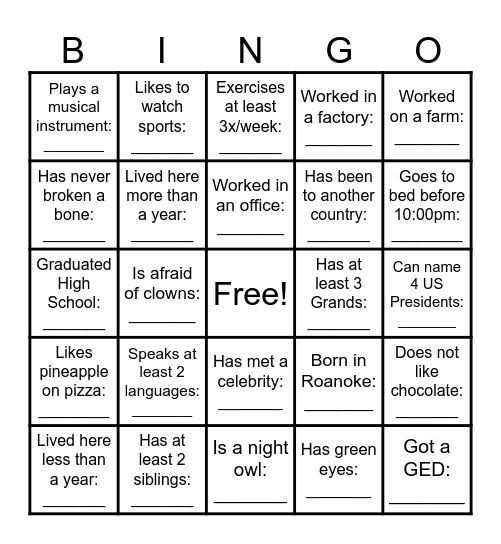 Edinburgh Square Social Bingo Card