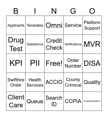Client Care Bingo! Bingo Card