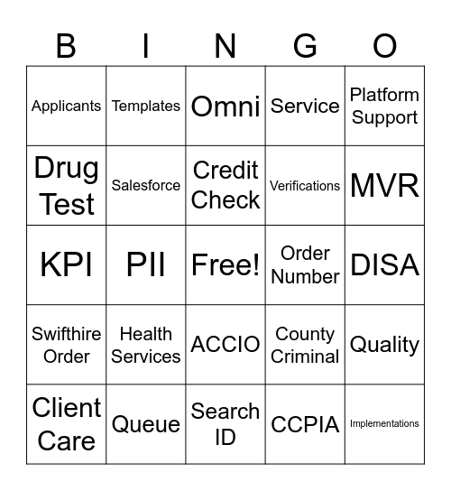 Client Care Bingo! Bingo Card