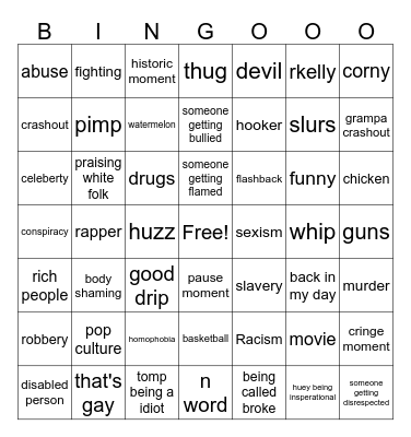 bondocks Bingo Card