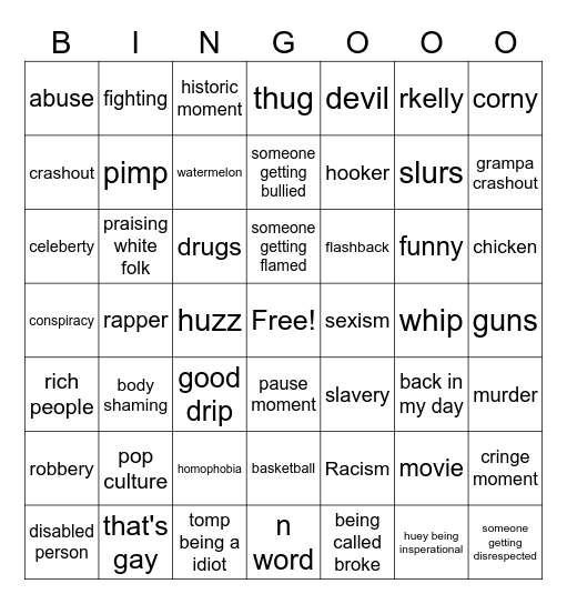 bondocks Bingo Card