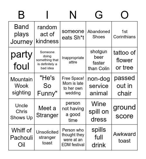 Wedding Bingo Card