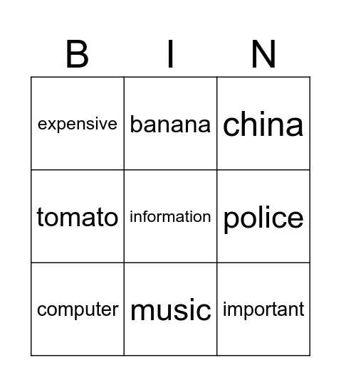 Mark the correct stressed word! Bingo Card