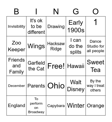 Mr. Stover Bingo Card