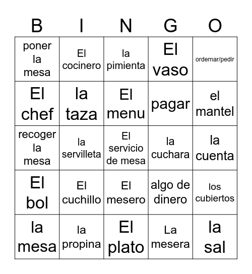 En el restaurante Bingo Card