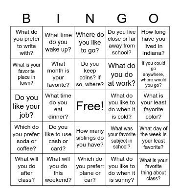 ELL Bingo Card
