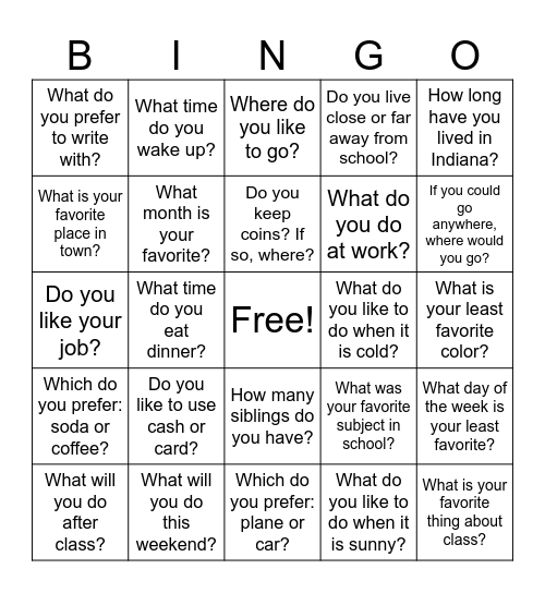 ELL Bingo Card