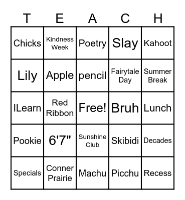 Sunshine TEACHO Bingo Card
