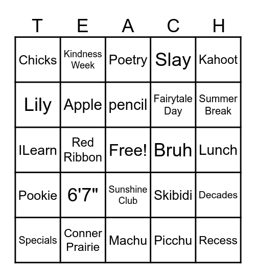 Sunshine TEACHO Bingo Card