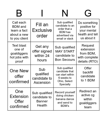 GOALdiggers BINGO Card