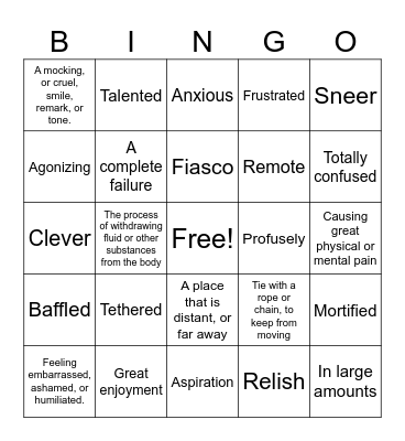 DGDP Vocabulary Bingo Card