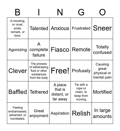 DGDP Vocabulary Bingo Card