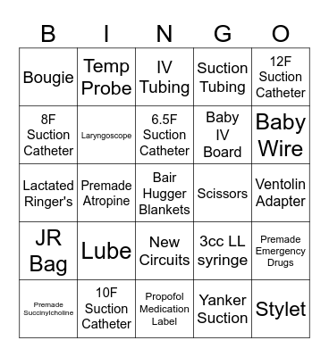 Anesthesia Carts Bingo Card