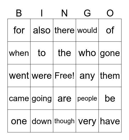 3rd Grade Sight Words Bingo Card