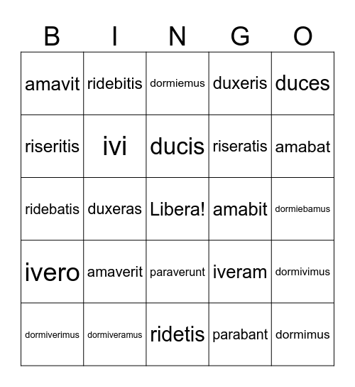 Latin 2 EOCA 6 Tenses Review Vinco Bingo Card