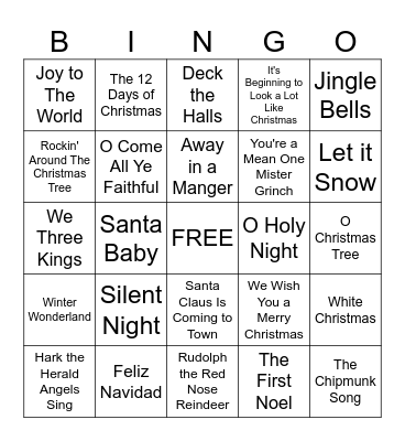 Christmas Carol Bingo Card