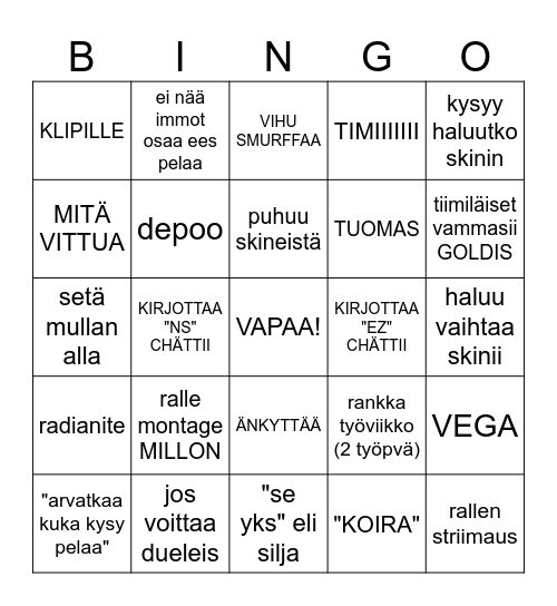 RALLUKKABINGOLIINI Bingo Card