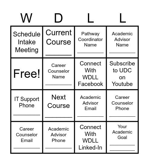 WDLL Orientation Activity Bingo Card