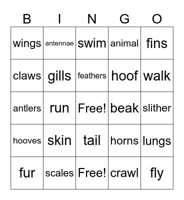 Animal Crossword #1 Bingo Card